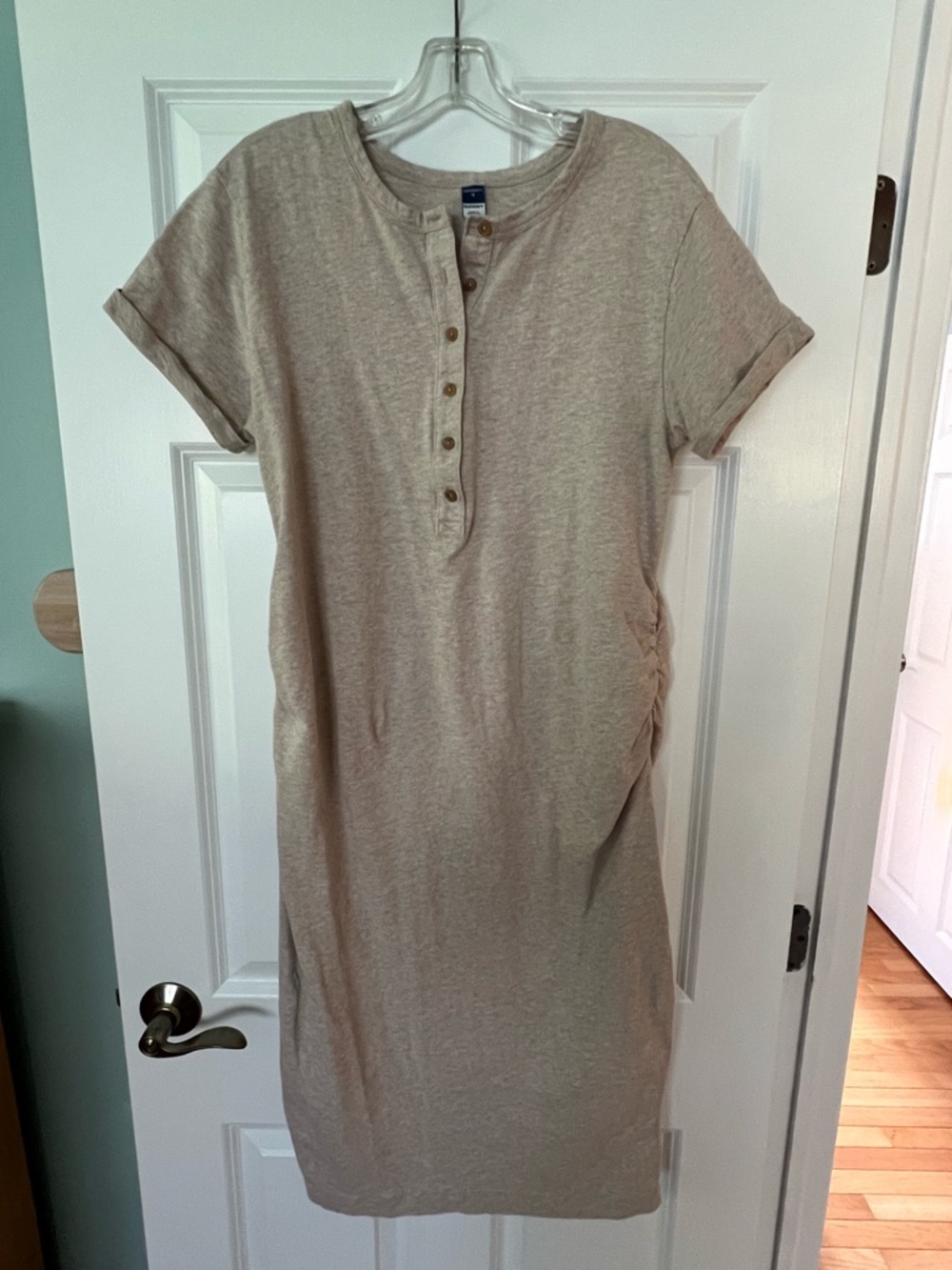 Old Navy Beige Short-Sleeve Midi Henley Dress